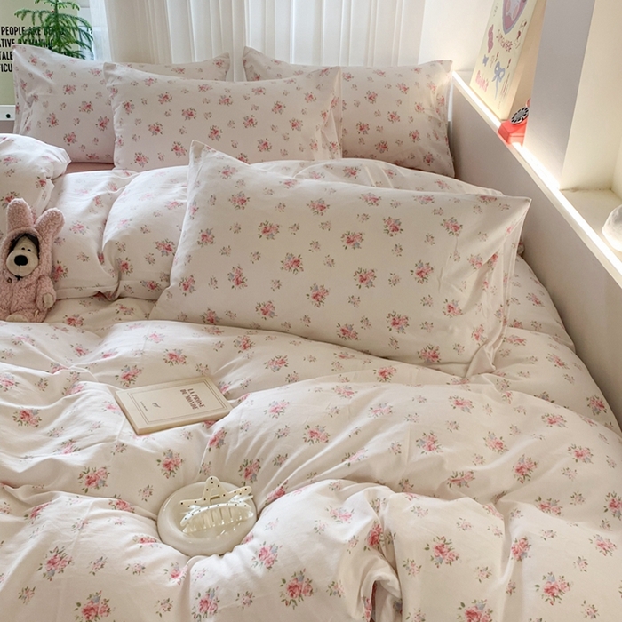 91家纺网 家纺一手货源 找家纺 吾欢心 2025新款针织棉双层纱四件套 花影迷踪