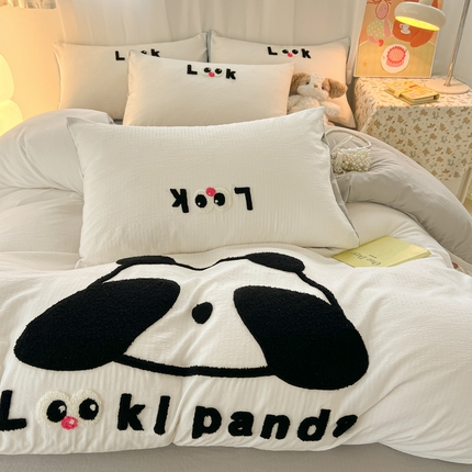 91家纺网 家纺一手货源 找家纺 （总）多乐家纺 2025新款超柔加厚有氧提花针织小竺棉绣花四件套(提供买家秀）