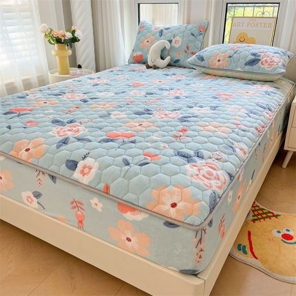 91家纺网 家纺一手货源 找家纺 （买家秀 爆款不断货）A类母婴级卡通牛奶绒床笠珊瑚绒床笠雪花绒床笠牛奶绒床罩珊瑚绒儿童牛奶绒夹棉床笠 浪漫花语