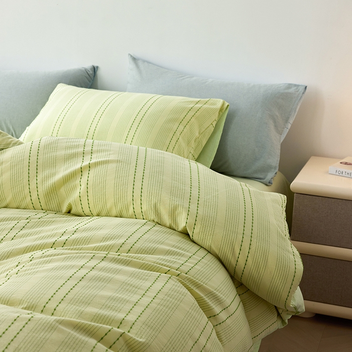 91家纺网 家纺一手货源 找家纺 2025春夏新品刺子米粒色织提花四件套 米粒-嫩绿