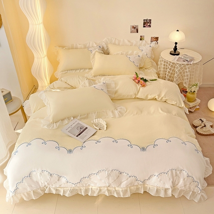 91家纺网 家纺一手货源 找家纺 （总）慕语家纺 2025新款韩版高支高密水洗磨毛棉贴布绣四件套-克拉恋人
