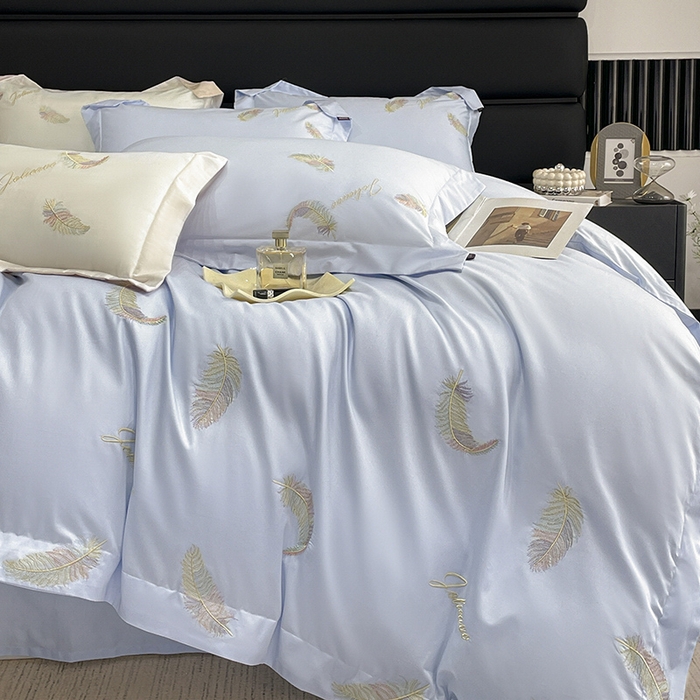 91家纺网 家纺一手货源 找家纺 2025春夏长绒棉四件套纯棉全棉轻奢风床单被套重工刺绣床上用品 芊羽梦-慕蓝