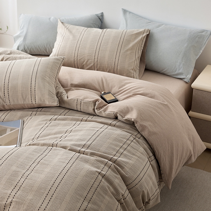 91家纺网 家纺一手货源 找家纺 2025春夏新品刺子米粒色织提花四件套 米粒-卡其