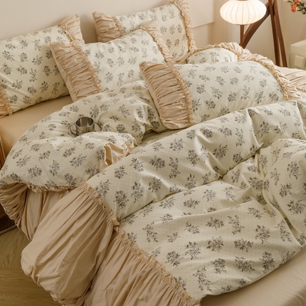 91家纺网 家纺一手货源 找家纺 2025新款40支全棉花边四件套-【南法庄园】 沁语