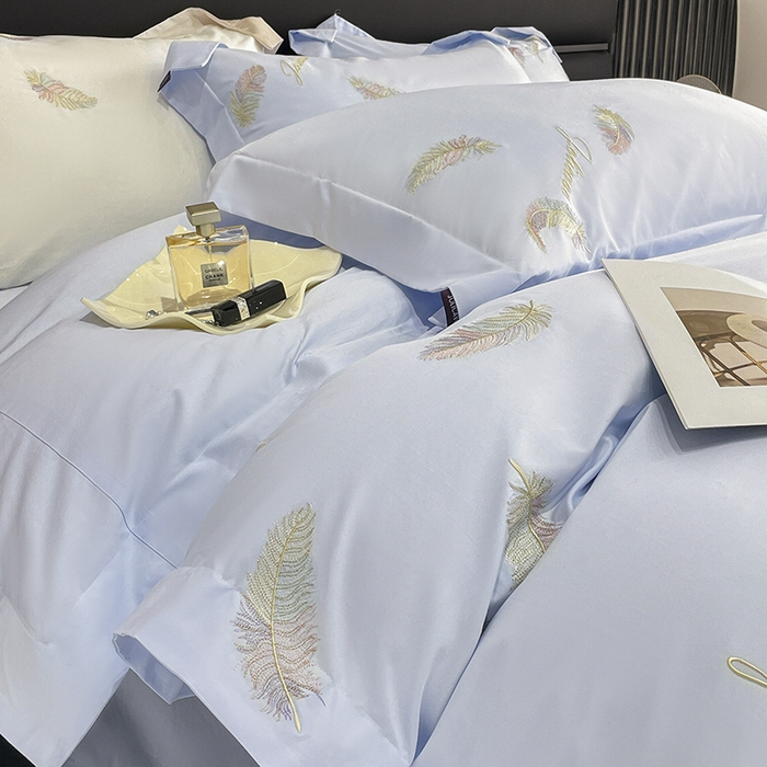 91家纺网 家纺一手货源 找家纺 2025春夏长绒棉四件套纯棉全棉轻奢风床单被套重工刺绣床上用品 芊羽梦-慕蓝