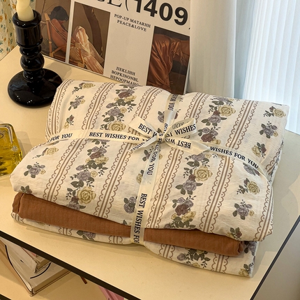 奈颜 2025新款爆款云感提花双层纱裸睡四件套-叠拍图 玫瑰庄园