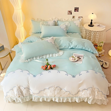 91家纺网 家纺一手货源 找家纺 （总）慕语家纺 2025新款韩版高支高密水洗磨毛棉贴布绣四件套-克拉恋人