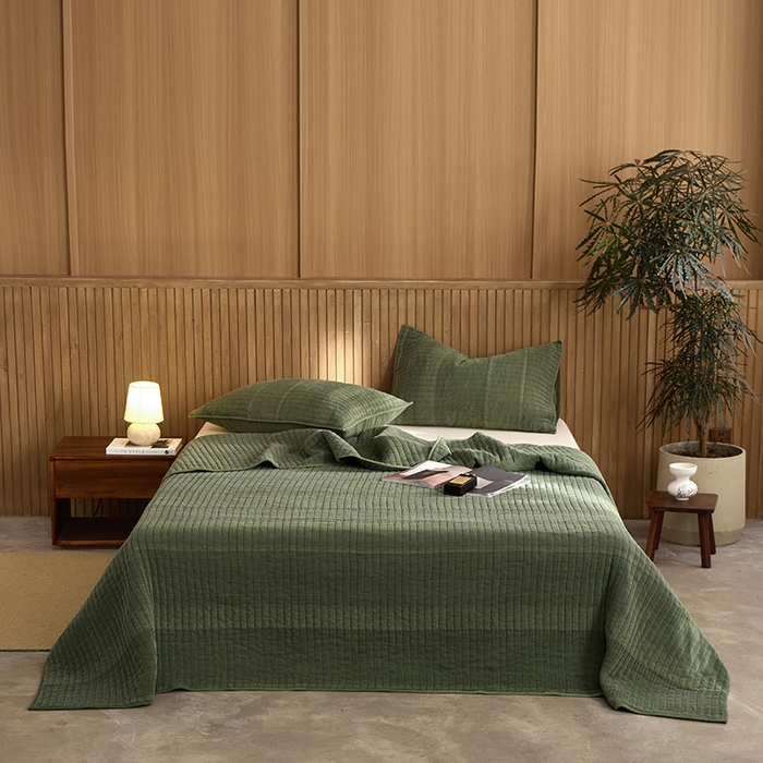 91家纺网 家纺一手货源 找家纺 2025新款全棉纱洗床盖三件套-艾伦 艾伦-军绿