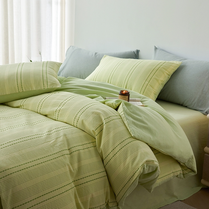 91家纺网 家纺一手货源 找家纺 2025春夏新品刺子米粒色织提花四件套 米粒-嫩绿