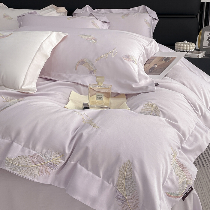 91家纺网 家纺一手货源 找家纺 2025春夏长绒棉四件套纯棉全棉轻奢风床单被套重工刺绣床上用品 芊羽梦-黛紫