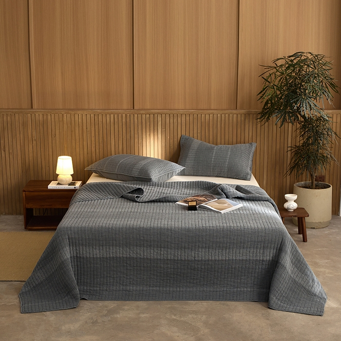 91家纺网 家纺一手货源 找家纺 2025新款全棉纱洗床盖三件套-艾伦 艾伦-深灰