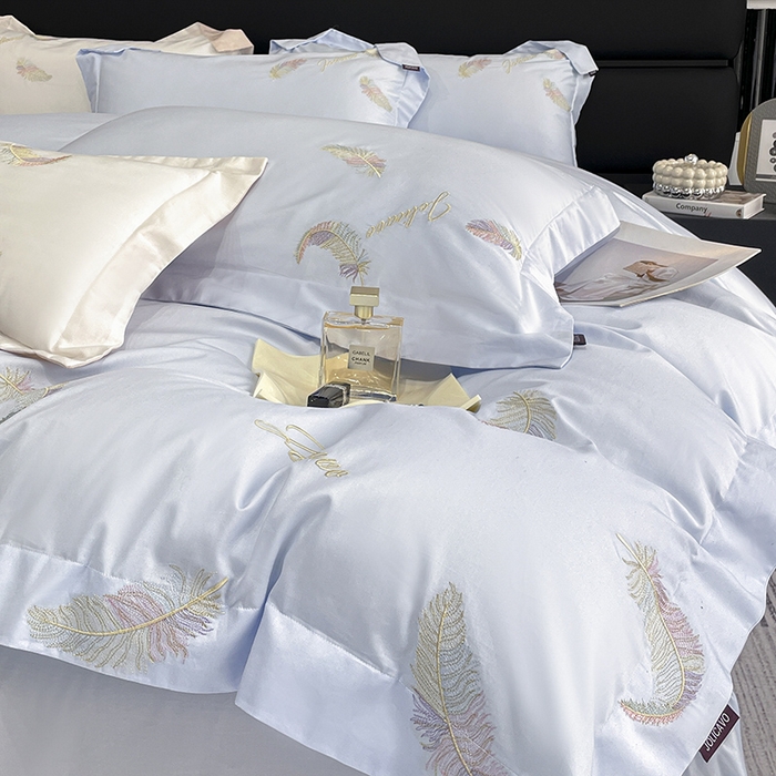 91家纺网 家纺一手货源 找家纺 2025春夏长绒棉四件套纯棉全棉轻奢风床单被套重工刺绣床上用品 芊羽梦-慕蓝