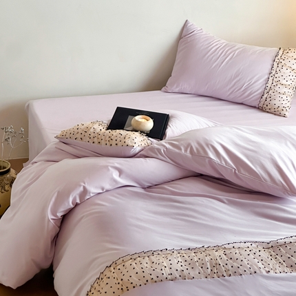 2025新款直播热款奶油公主风法式蕾丝花边四件套水洗磨毛纯色床笠学生三件套-简单爱 简单爱-紫