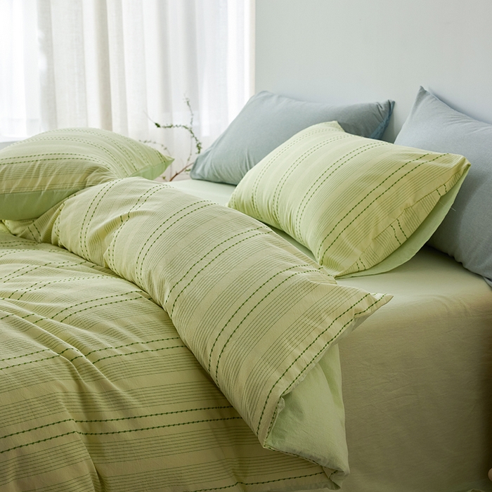 91家纺网 家纺一手货源 找家纺 2025春夏新品刺子米粒色织提花四件套 米粒-嫩绿