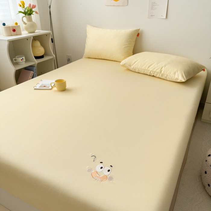 91家纺网 家纺一手货源 找家纺 （总）2025春夏新款A类小清新全棉纯棉绣花床笠席梦思保护罩单床笠可配同色枕套