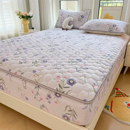 91家纺网 家纺一手货源 找家纺 （买家秀 爆款不断货）A类母婴级卡通牛奶绒床笠珊瑚绒床笠雪花绒床笠牛奶绒床罩珊瑚绒儿童牛奶绒夹棉床笠 紫苑小兔