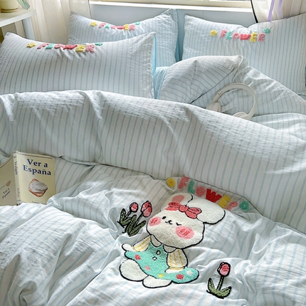 91家纺网 家纺一手货源 找家纺 （总）韩秀家纺 2025【提供买家秀】加厚110g超柔纯色被套印花云朵棉ins毛巾绣被套花水洗棉被套刺绣花被套