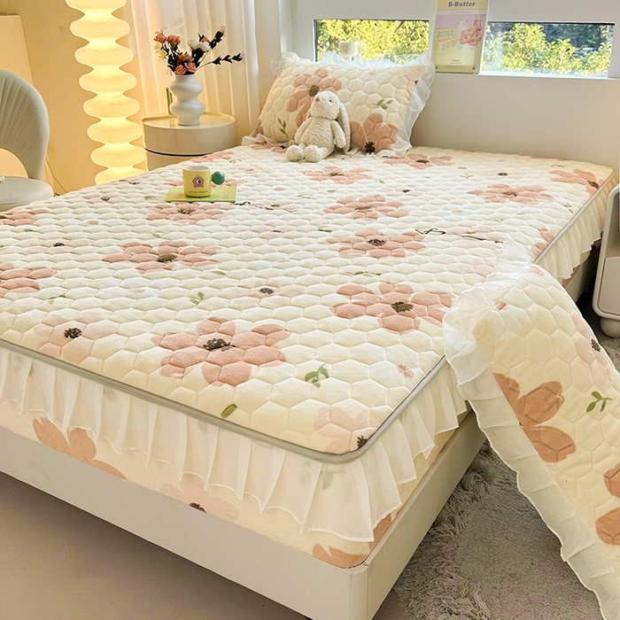 91家纺网 家纺一手货源 找家纺 （买家秀 爆款不断货）A类母婴级卡通牛奶绒床笠珊瑚绒雪花绒床笠儿童牛奶绒夹棉床笠花边款牛奶绒花边床笠 花边款--律动萱花