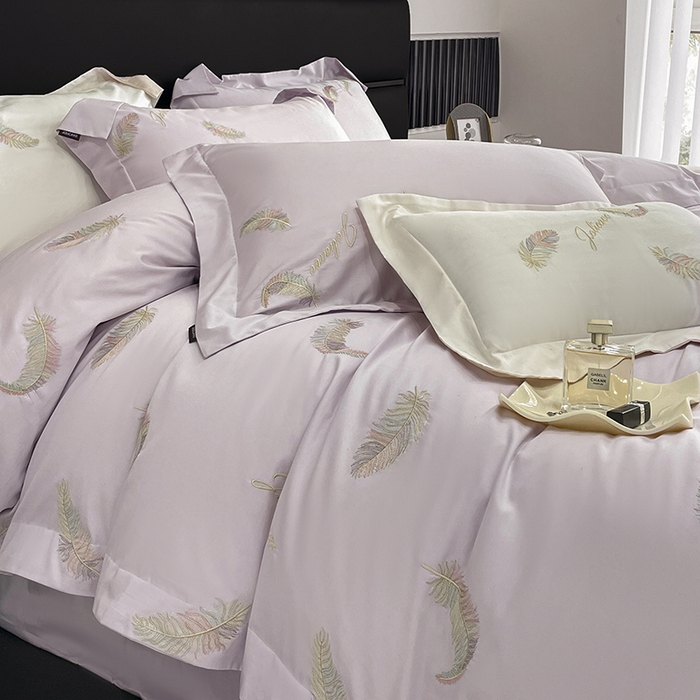 91家纺网 家纺一手货源 找家纺 2025春夏长绒棉四件套纯棉全棉轻奢风床单被套重工刺绣床上用品 芊羽梦-黛紫