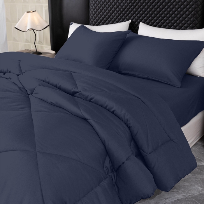 91家纺网 家纺一手货源 找家纺 2025新款美国跨境被芯四季被子三件套 藏青