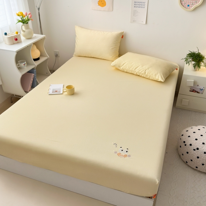 91家纺网 家纺一手货源 找家纺 （总）2025春夏新款A类小清新全棉纯棉绣花床笠席梦思保护罩单床笠可配同色枕套