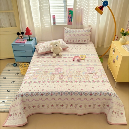罗亿家纺 2025新款水洗棉双层纱夹棉绗缝床盖（提供买家秀） 小熊玩偶屋