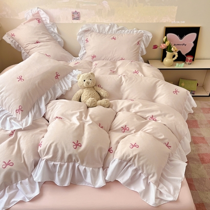 91家纺网 家纺一手货源 找家纺 （总）港岛妹妹 2025新款韩式INS减龄花边款卡通四件套（可提供买家秀）