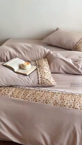 91家纺网 家纺一手货源 找家纺 2025新款直播热款奶油公主风法式蕾丝花边四件套水洗磨毛纯色床笠学生三件套-简单爱 简单爱-驼