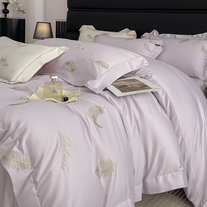 91家纺网 家纺一手货源 找家纺 2025春夏长绒棉四件套纯棉全棉轻奢风床单被套重工刺绣床上用品 芊羽梦-黛紫