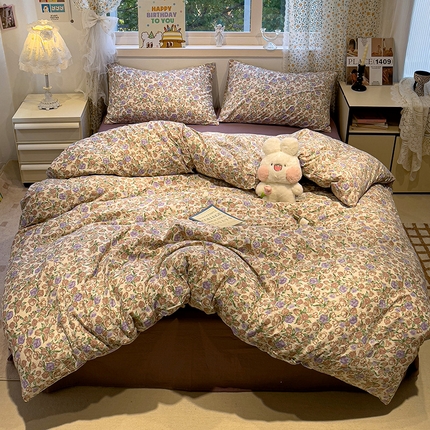 奈颜 2025新款爆款云感提花双层纱裸睡四件套 粉郁