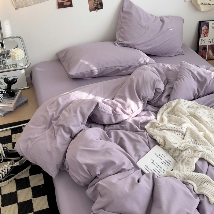 91家纺网 家纺一手货源 找家纺 梦卓家纺 2025爆款ins风超柔褶皱亲肤磨毛水洗棉四件套 芋泥紫