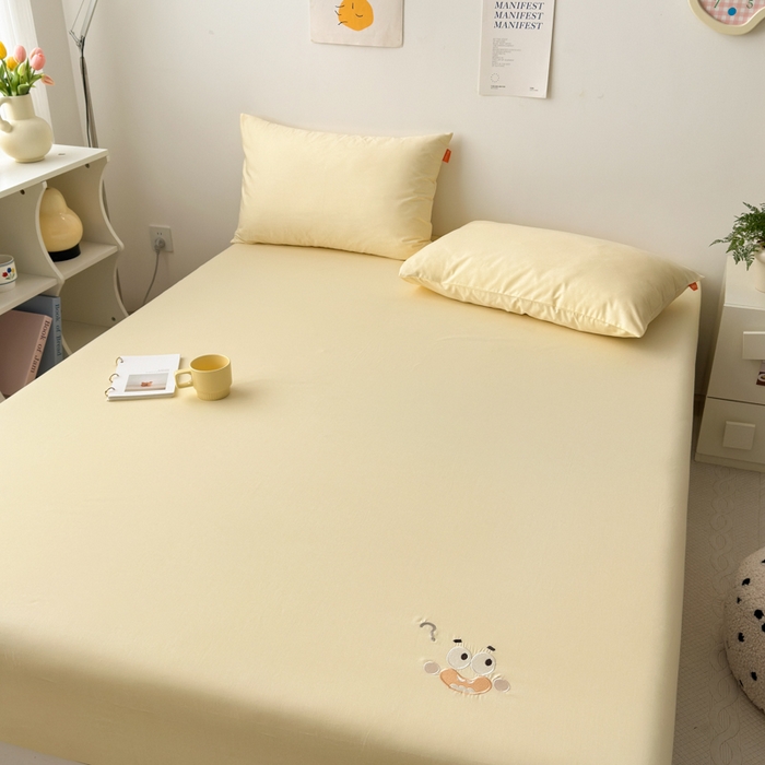 91家纺网 家纺一手货源 找家纺 （总）2025春夏新款A类小清新全棉纯棉绣花床笠席梦思保护罩单床笠可配同色枕套