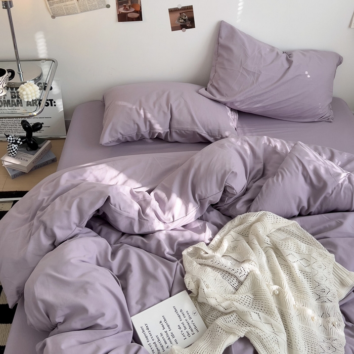 91家纺网 家纺一手货源 找家纺 梦卓家纺 2025爆款ins风超柔褶皱亲肤磨毛水洗棉四件套 芋泥紫