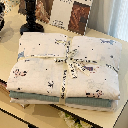 91家纺网 家纺一手货源 找家纺 （总）奈颜 2025新款爆款云感提花双层纱裸睡四件套-叠拍图