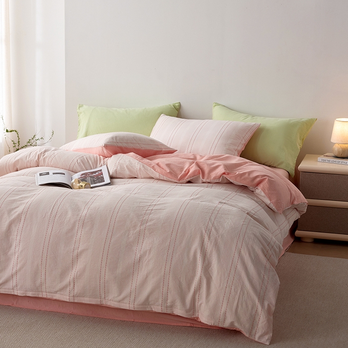 91家纺网 家纺一手货源 找家纺 2025春夏新品刺子米粒色织提花四件套 米粒-嫩粉