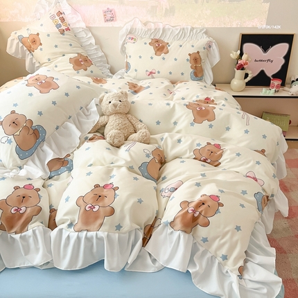 91家纺网 家纺一手货源 找家纺 （总）港岛妹妹 2025新款韩式INS减龄花边款卡通四件套（可提供买家秀）