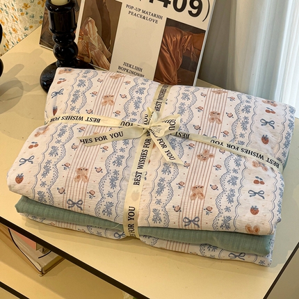 91家纺网 家纺一手货源 找家纺 （总）奈颜 2025新款爆款云感提花双层纱裸睡四件套-叠拍图