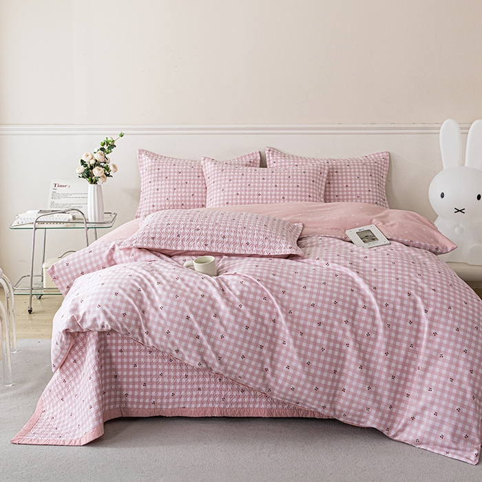 91家纺网 家纺一手货源 找家纺 2025新款13070双面全棉砂洗大直边床盖三件套四件套 知遇