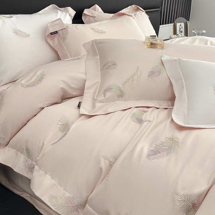 91家纺网 家纺一手货源 找家纺 2025春夏长绒棉四件套纯棉全棉轻奢风床单被套重工刺绣床上用品 芊羽梦-颜粉