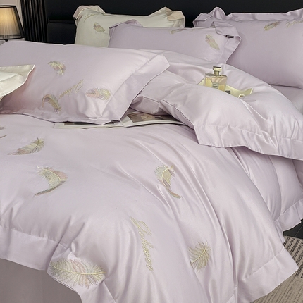 91家纺网 家纺一手货源 找家纺 2025春夏长绒棉四件套纯棉全棉轻奢风床单被套重工刺绣床上用品 芊羽梦-黛紫