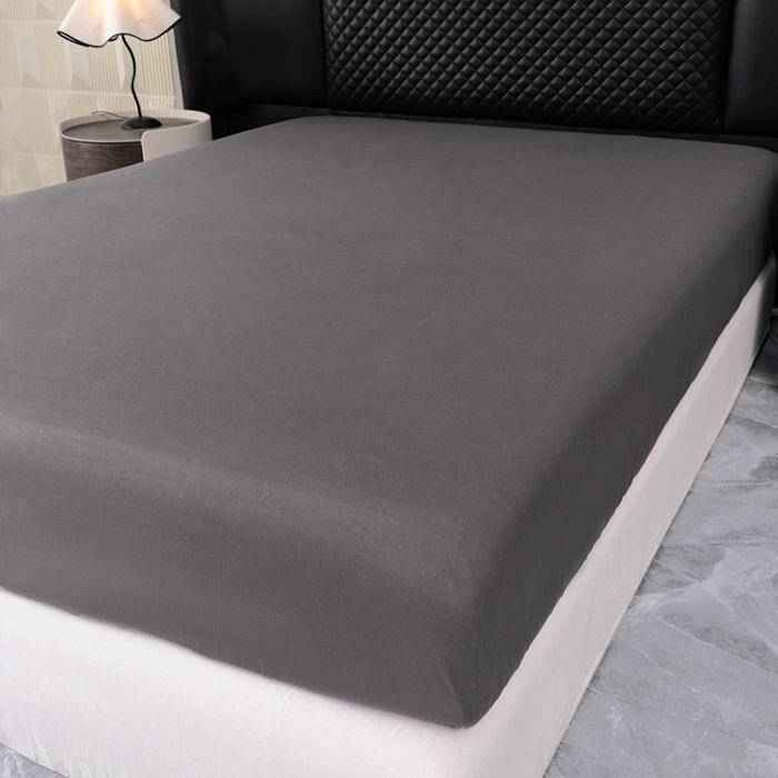 91家纺网 家纺一手货源 找家纺 2025新款跨境外贸纯色磨毛单床笠 灰色床笠