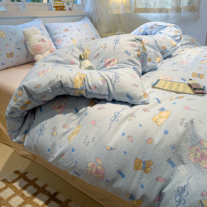 91家纺网 家纺一手货源 找家纺 奈颜 2025新款爆款云感提花双层纱裸睡四件套 动物派对