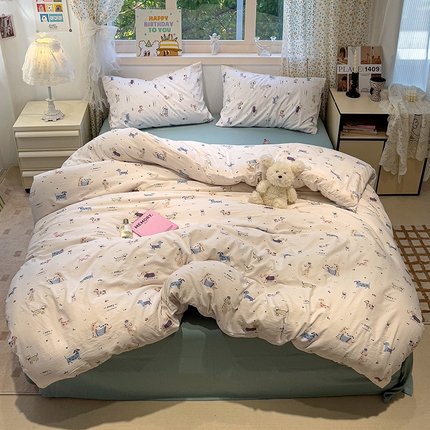 奈颜 2025新款爆款云感提花双层纱裸睡四件套 狗狗派对