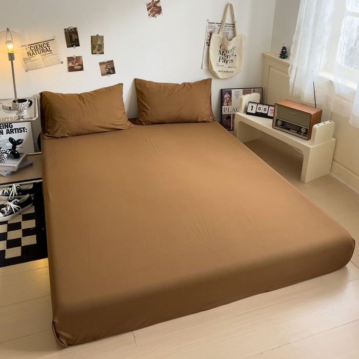 91家纺网 家纺一手货源 找家纺 梦卓家纺 2025爆款ins风超柔褶皱亲肤磨毛水洗棉四件套 焦糖