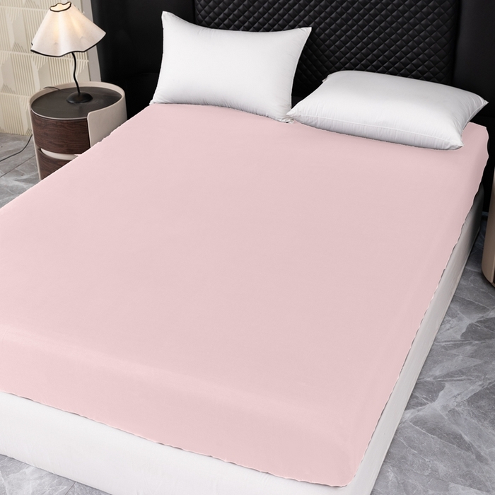 91家纺网 家纺一手货源 找家纺 2025新款跨境外贸纯色磨毛单床笠 粉色