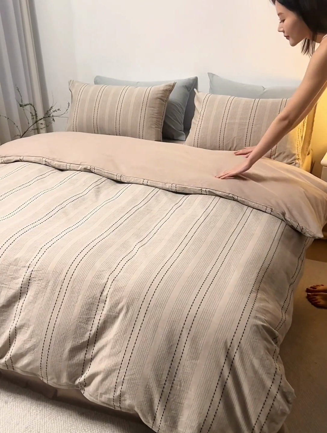 91家纺网 家纺一手货源 找家纺 2025春夏新品刺子米粒色织提花四件套 米粒-卡其