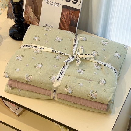 91家纺网 家纺一手货源 找家纺 （总）奈颜 2025新款爆款云感提花双层纱裸睡四件套-叠拍图