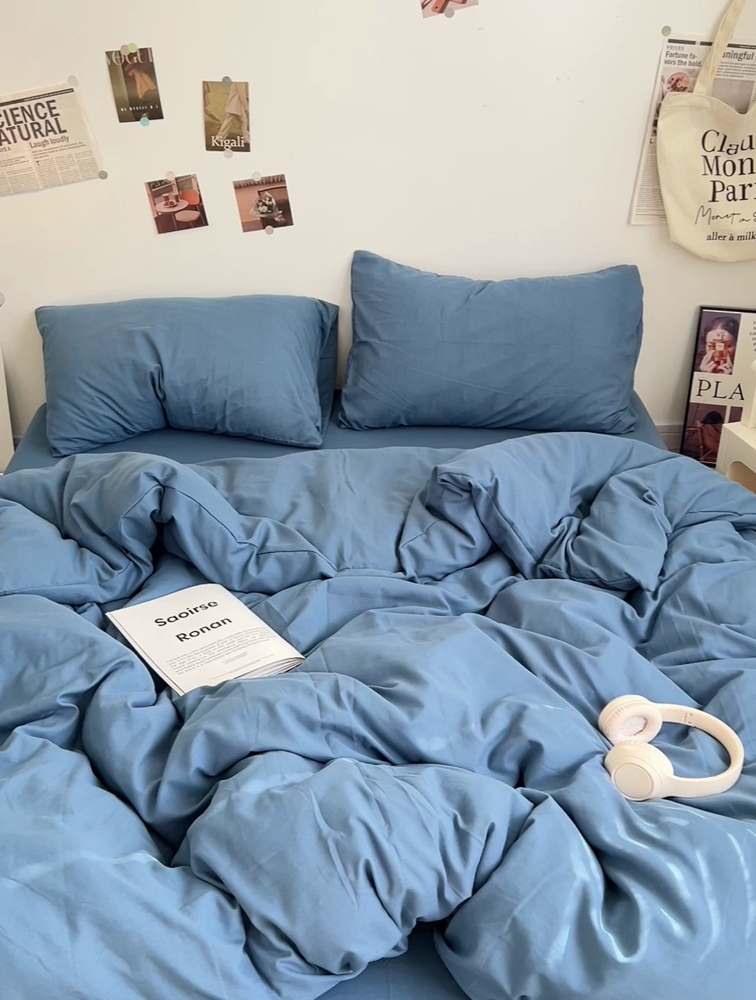 91家纺网 家纺一手货源 找家纺 梦卓家纺 2025爆款ins风超柔褶皱亲肤磨毛水洗棉四件套 爵士蓝