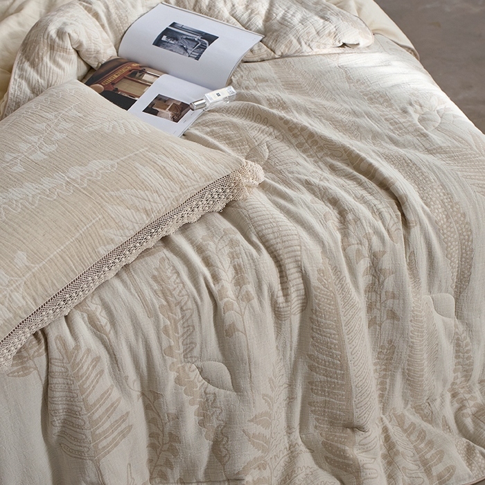 91家纺网 家纺一手货源 找家纺 2025春夏新品棉麻春秋被冬被全系列被子被芯 铃兰颂-米白