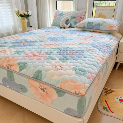 91家纺网 家纺一手货源 找家纺 （买家秀 爆款不断货）A类母婴级卡通牛奶绒床笠珊瑚绒床笠雪花绒床笠牛奶绒床罩珊瑚绒儿童牛奶绒夹棉床笠 向阳花开